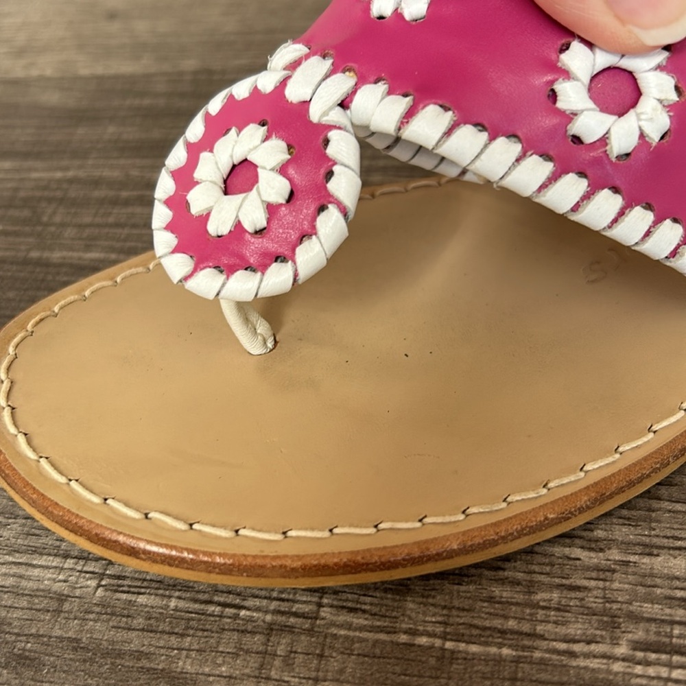 SOLD Jack Rogers Pink/Cream Navajo Leather Flat Sandals Whipstitch Barbiecore 7 - Picture 12 of 14